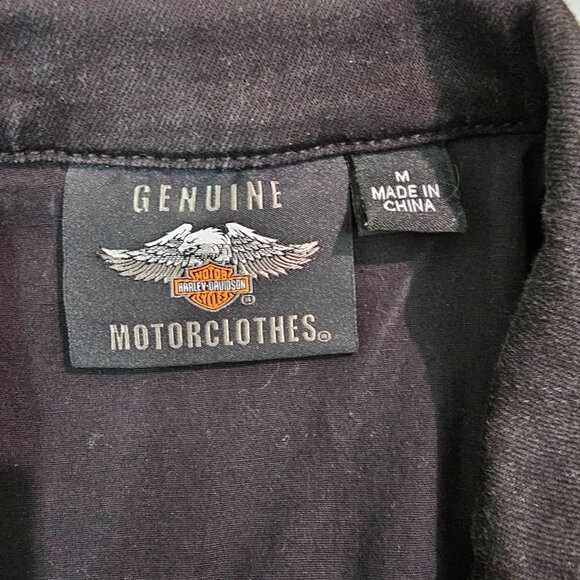 Harley Davidson Womens Sz M Winged Rhinestones Logo Zip-Front Denim Vest Black - Picture 8 of 14